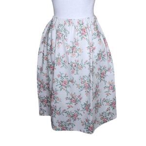 Vintage 80s Prairie Midi Skirt Womens Size M White Pink Floral Romantic Cottage